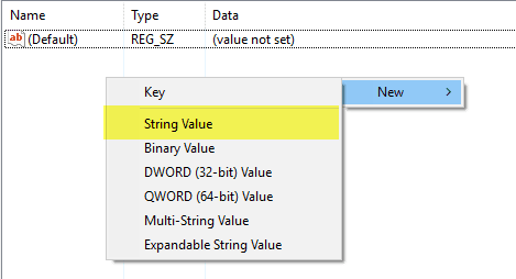 nuovo valore di stringa