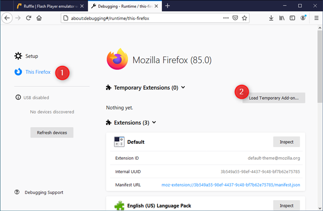 Cargar complemento temporal en Firefox