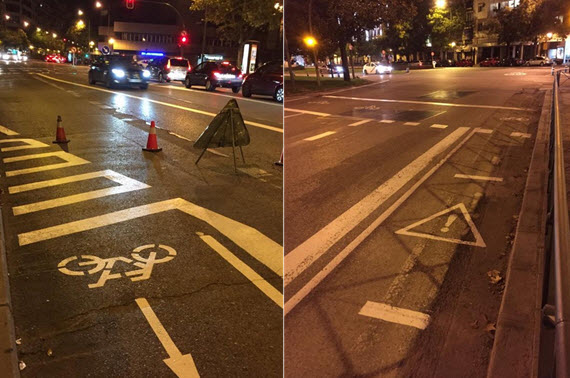 La bici en la reforma de la calle O´Donnell entre Alcalá y Menéndez Pelayo