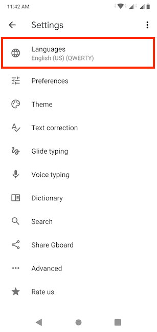 เปิดภาษาจากการตั้งค่าของ Gboard