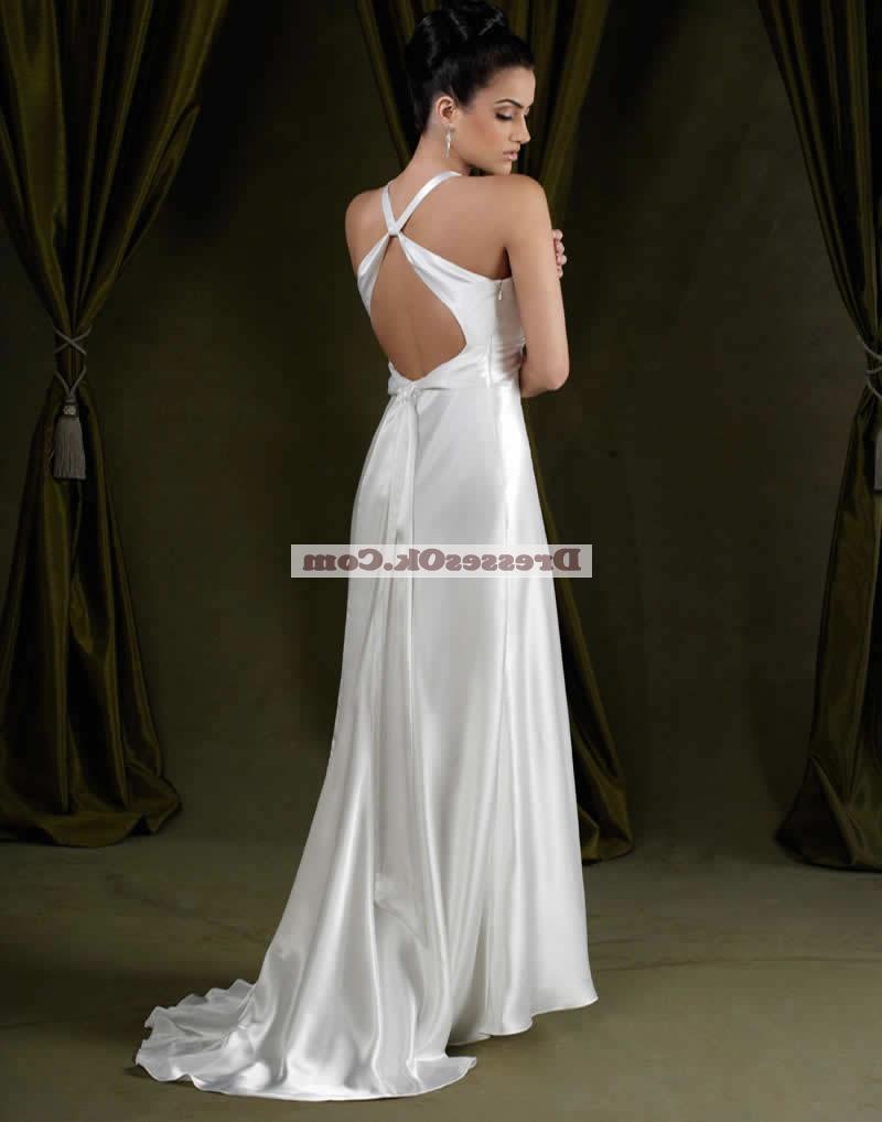 Simple column halter top chapel satin wedding dresses WD10EMER1016