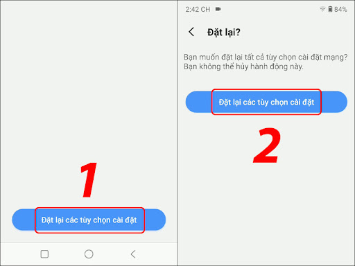 Chọn và xác nhận Đặt lại các tùy chọn cài đặt để máy cài đặt lại mạng