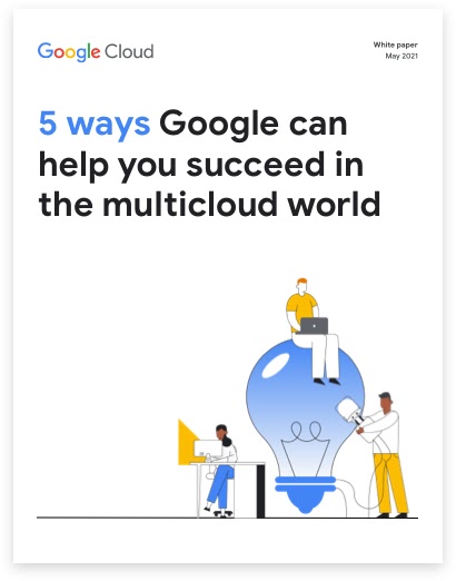 封面寫著「Google 提供 5 種方案，可協助您在多雲端環境中獲致成功」