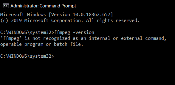 n'ont pas pu installer FFmpeg correctement, l'invite de commande reviendra avec le message