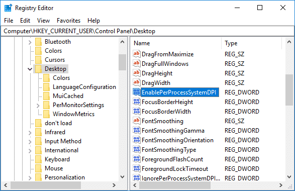 ตั้งชื่อ DWORD ที่สร้างขึ้นใหม่นี้เป็น EnablePerProcessSystemDPI แล้วกด Enter