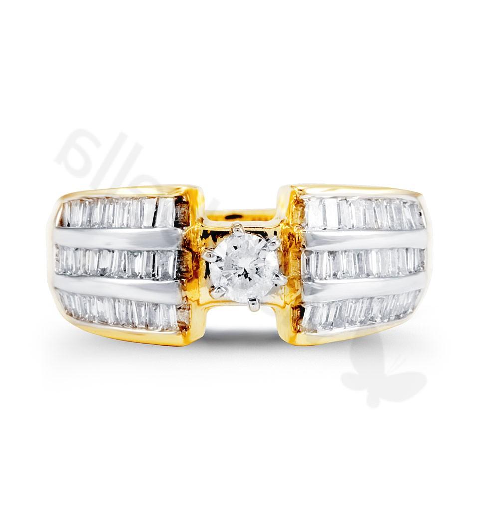 Solid 14k White Yellow Gold Baguette Round Diamond Ring - Engagement Rings