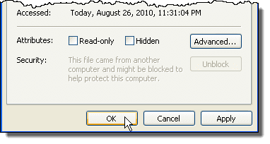 Closing the Properties dialog box