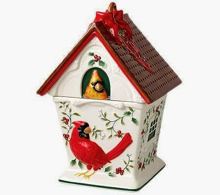  Pfaltzgraff Winterberry Cardinal Birdhouse Cookie Jar