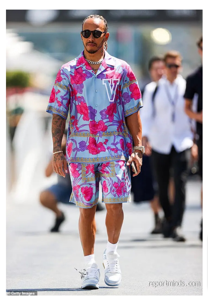 Lewis Hamilton dons a £3,800 Louis Vuitton tailored tracksuit at the  Azerbaijan Grand Prix