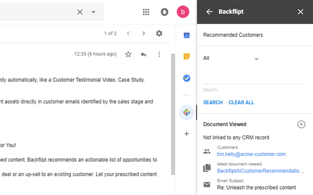 Screenshot of Backflipt for Gmail