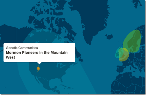 The Ancestry Insider ethnic origin map from AncestryDNA with a Genetic Community noted