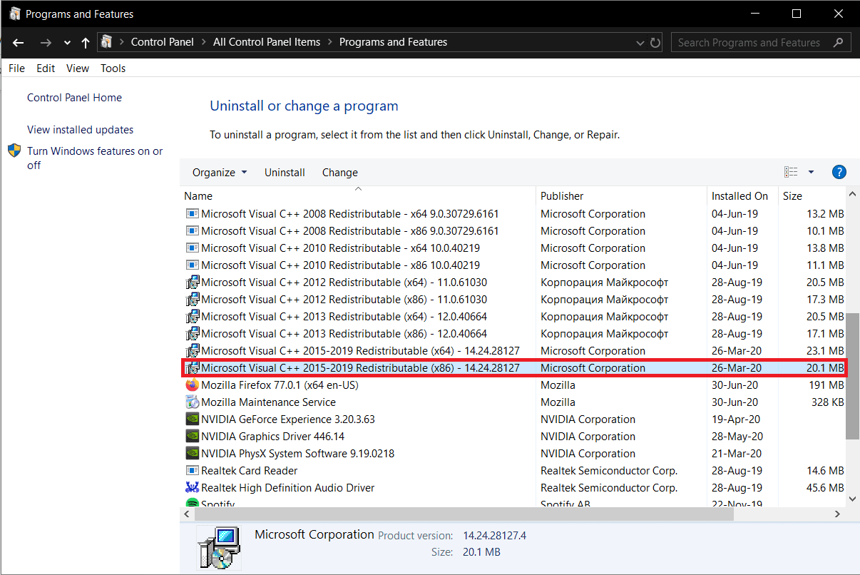 VC++ Runtime Redistributable x86 zainstalowany na twoim komputerze