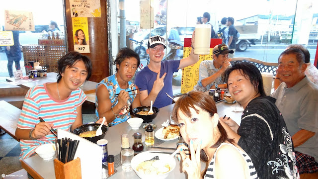 ramen & gyoza dinner time with Team Jager9 at enoshima beach in japan in Fujisawa, Japan 