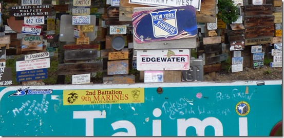 Arkansas UFO License, now part of Sign Post Forest, Alaska Highway