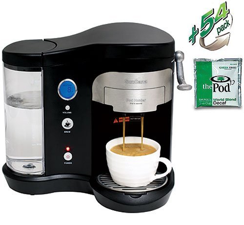 SunCafe Coffee Pod Brewer H701A - Black (includes 54 World Blend Decaf Pods)