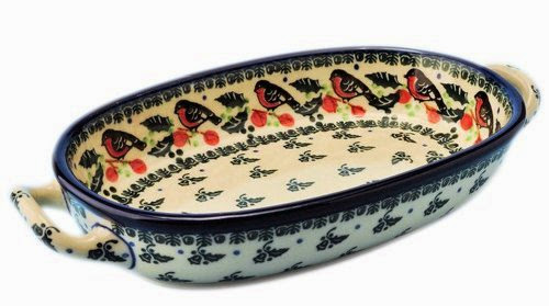  New Polish Pottery BAKER - OVAL WITH HANDLES Boleslawiec CA Pattern 1257