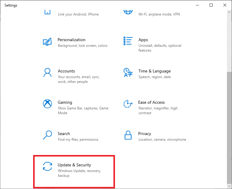 Zde se objeví obrazovka Nastavení systému Windows.  Nyní klikněte na Aktualizace a zabezpečení.