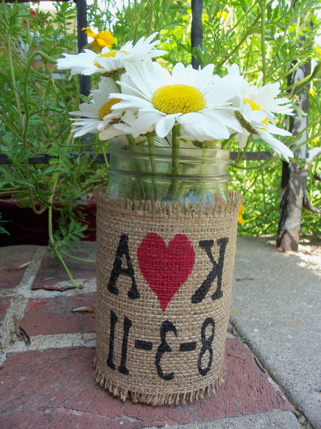 Burlap Flower Vase Mason Quart