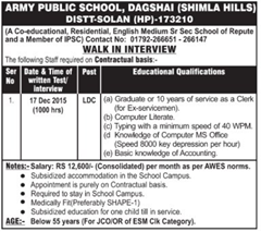 Army Public School Dagshai HP Vacancy 2015 indgovtjobs