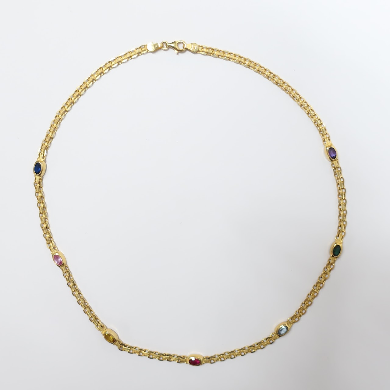 14K Gold & Multi Colored Stone Necklace