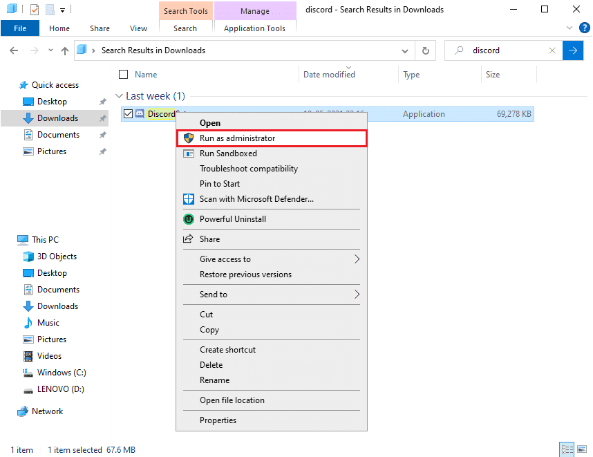 Fare clic con il tasto destro e selezionare Esegui come amministratore