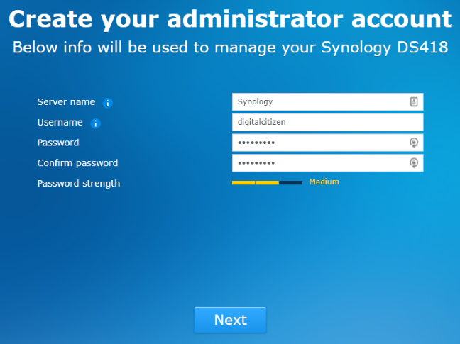 Создание учетной записи администратора для Synology DiskStation DS418