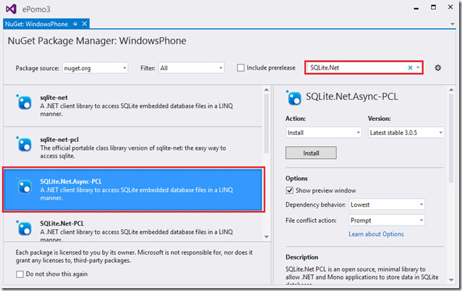AddSQLiteNugetToProject
