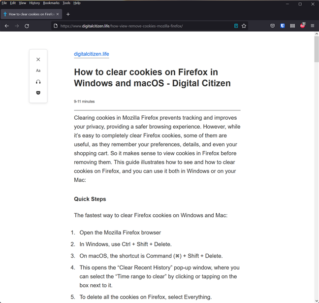 La tua pagina viene caricata nella vista lettore di Firefox