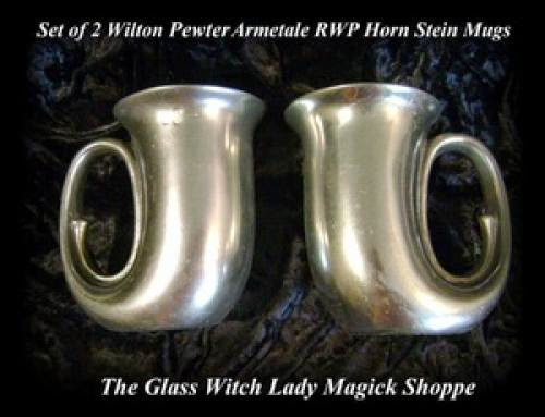 Vintage Set Of 2 Wilton Pewter Armetale Rwp Horn Stein Mugs 19 00