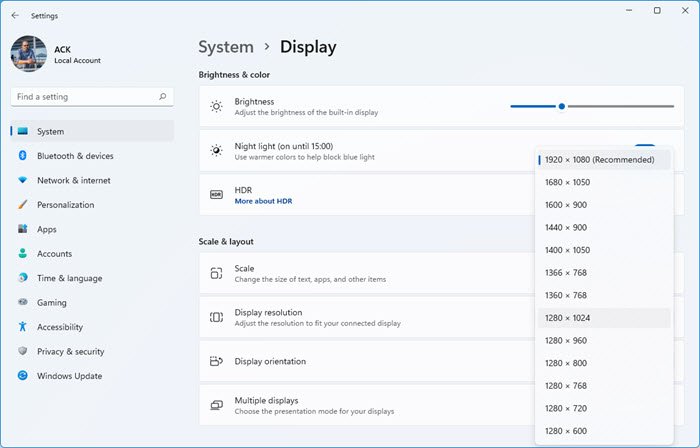 résolution d'affichage windows 11