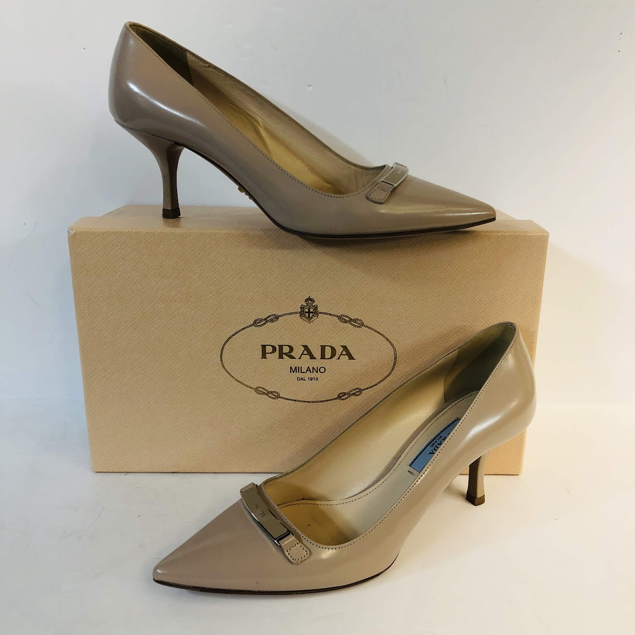 Prada Brushed Leather Pumps in Pressed Powder