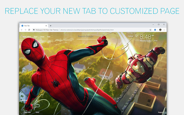 Spiderman & Iron Man Wallpaper Custom NewTab Chrome extension