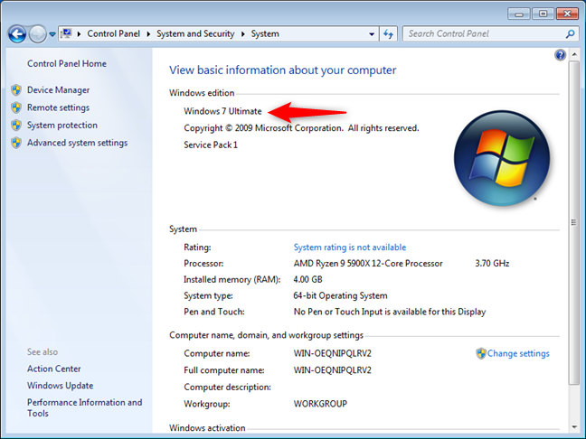 Informations Windows dans le Panneau de configuration