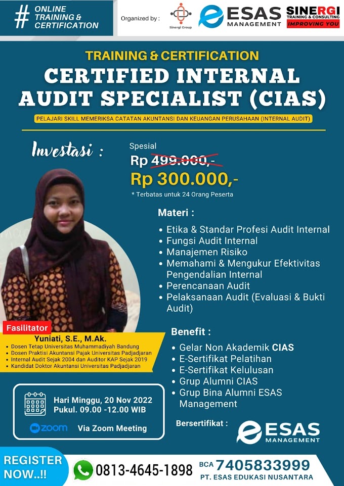 WA.0813-4645-1898 | Gelar Non Akademik Certified Internal Audit Specialist (CIAS)