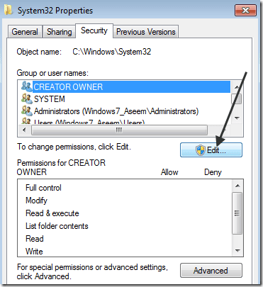 Windows7のアクセス許可