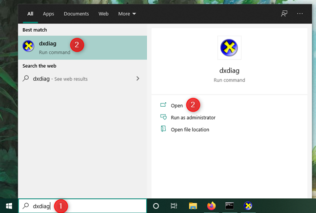 Apertura di dxdiag in Windows 10