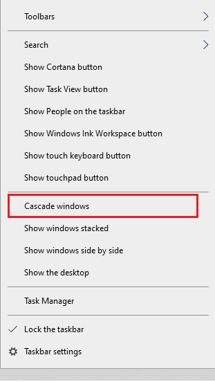 Haga clic derecho en su barra de tareas y seleccione ventanas en cascada |  Cómo traer la ventana fuera de la pantalla de nuevo a su escritorio