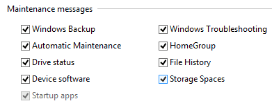 Centre d'action, Windows 8, Messages, Paramètres, Vérifications, Windows 8.1