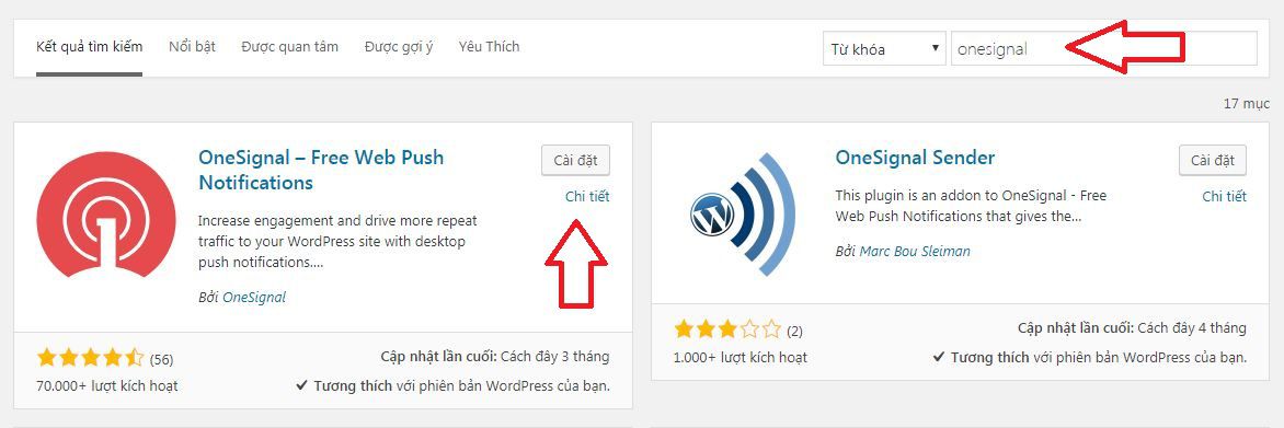 Plugin "OneSignal - Free Web Push Notifications" trên WordPress