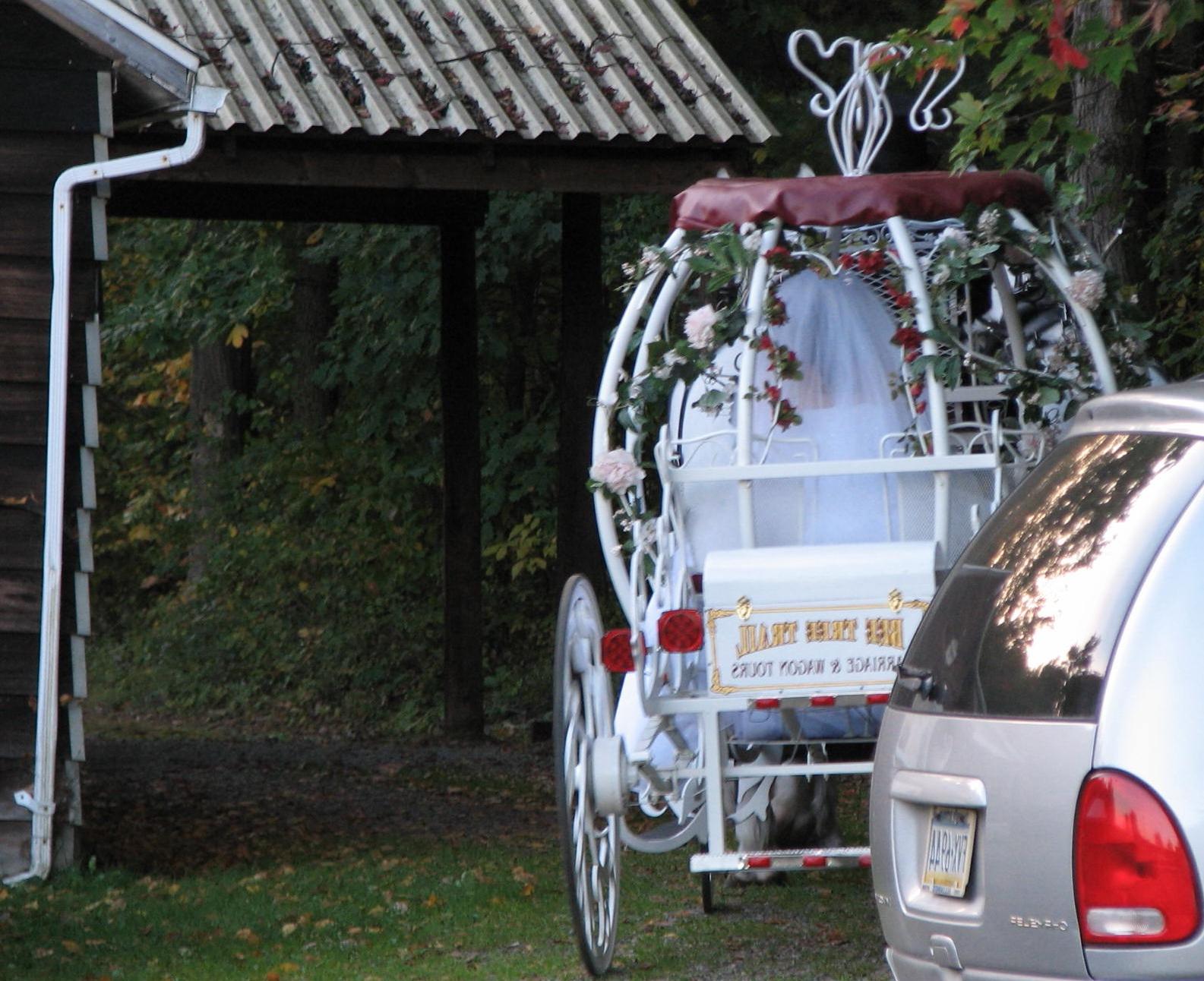 Arriving at wedding site.