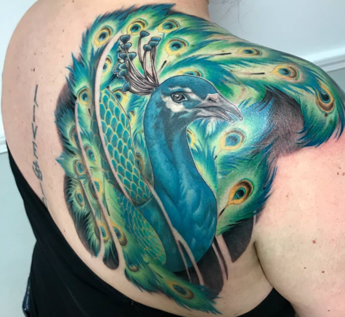 Beautiful 3D Peacock Tattoo