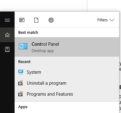 พิมพ์ 'control panel' ในช่องค้นหาบนทาสก์บาร์ของคุณ