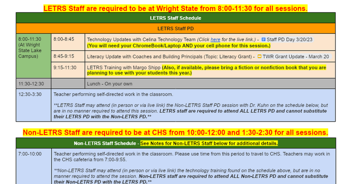 March 20, 2023 Staff PD Details