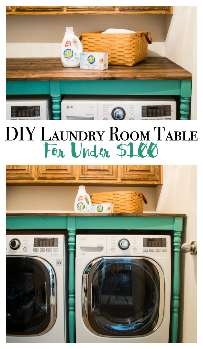 Looking for more Laundry storage space or organization tips? This tutorial covers how to build an oversized table for the laundry room. This DIY laundry folding table was built for less than $100. #AD #FreeToBe #Cbias #Laundry DIY Laundry room table