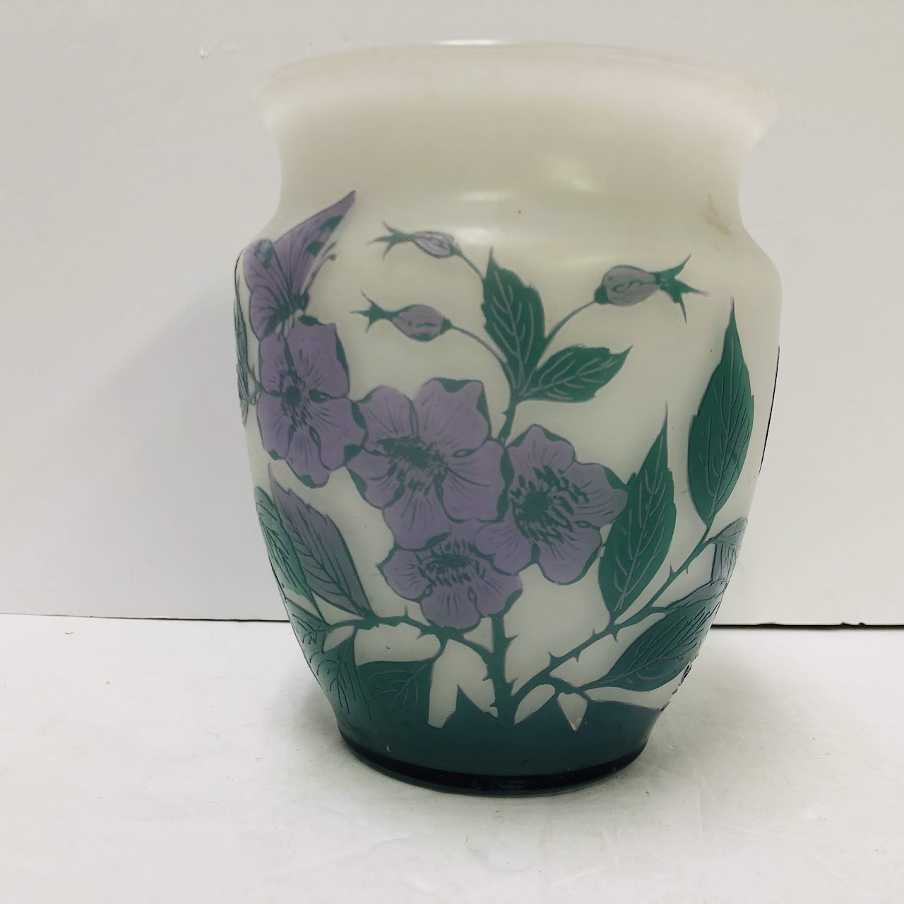 Signed Floral Art Glass Vase