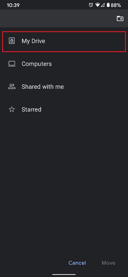 Sélectionnez "Mon Drive".  |  Comment déplacer des fichiers d'un Google Drive à un autre
