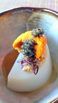 Nodoguro July 2014 Sesame tofu with Uni, caviar, and water pepper