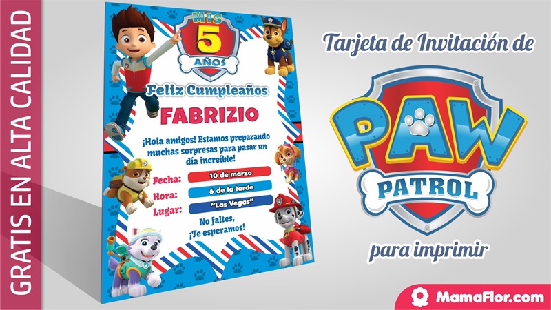 Paw Patrol - Tarjeta Invitacion Cumpleaños Imprimir Gratis