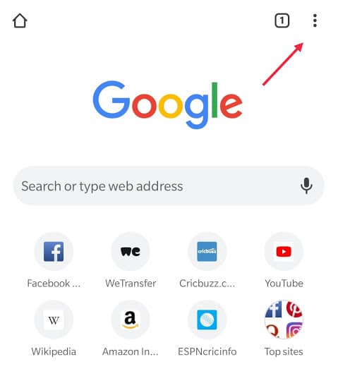 En el navegador Chrome, toque los tres puntos verticales ubicados en la parte superior derecha
