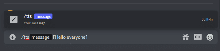 El comando tts [Hola a todos] lee el mensaje más alto.  Lista de comandos de chat de Discord